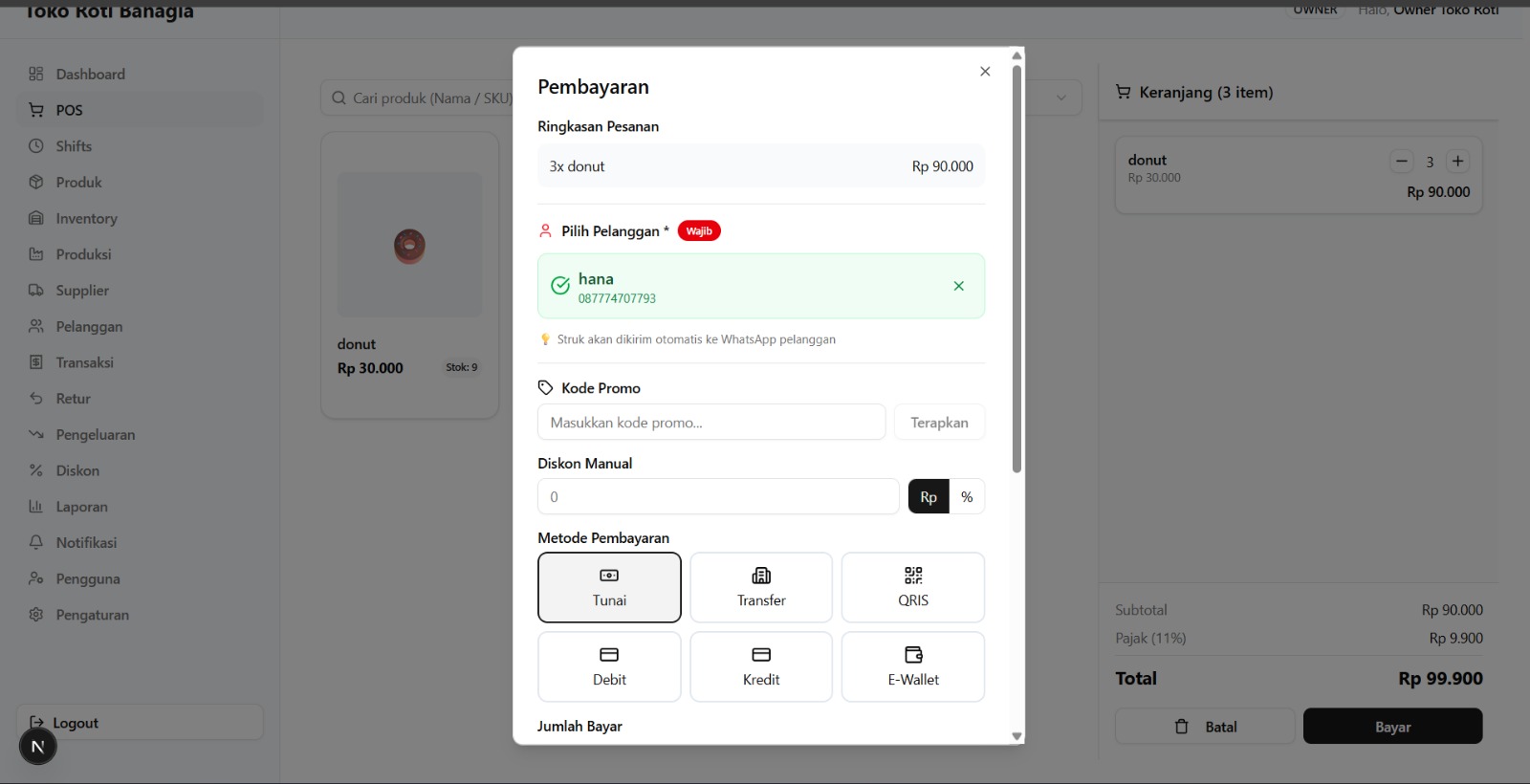 Tampilan menu pembayaran Lokkah